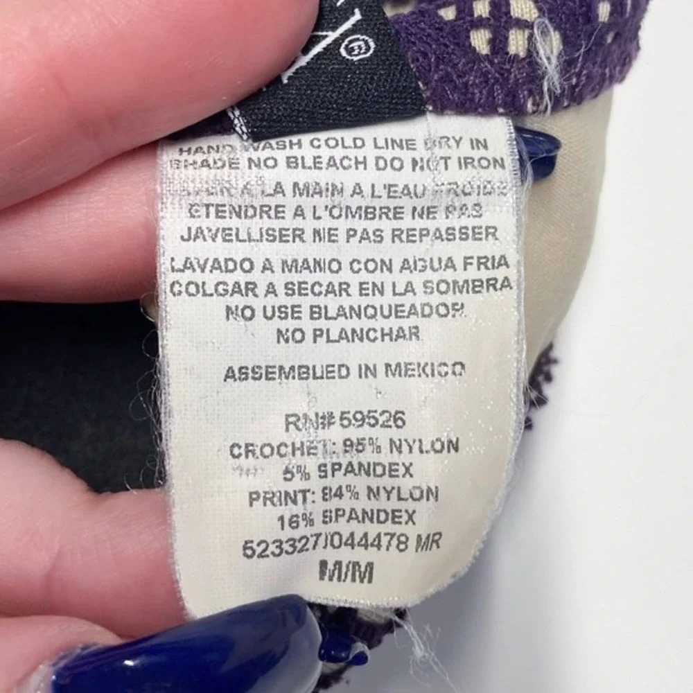 BECCA by Rebecca Virtue Purple Crochet Bikini Swimsuit Set Size‎ M Top L Bottoms